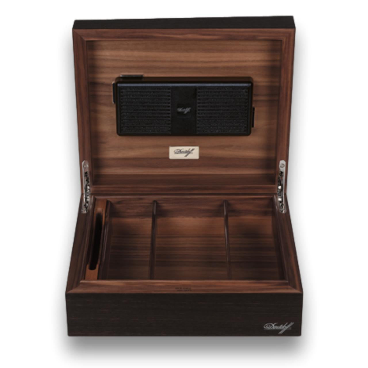 Davidoff Air De Famille Series I Smoked Oak Primos Matt 35-Cigar Desktop Humidors - Lid Flipped Open