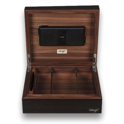 Davidoff Air De Famille Series I Smoked Oak Primos Matt 35-Cigar Desktop Humidors - Lid Flipped Open