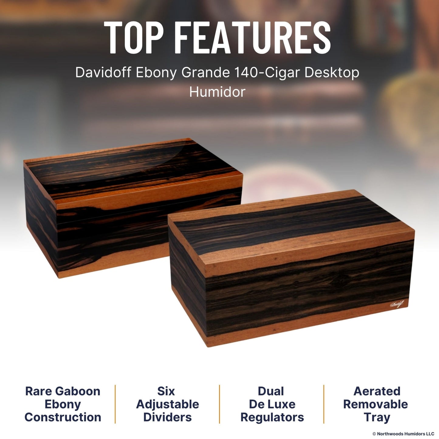 Davidoff Ebony Grande 140-Cigar Desktop Humidor - Top Features Image 