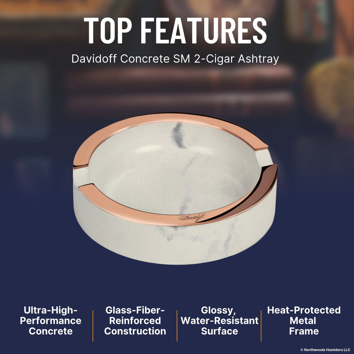 Davidoff Concrete SM 2-Cigar Ashtray -  Top Features Image 