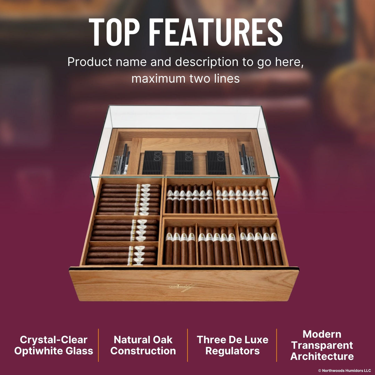 Davidoff Urban Architecture 135-Cigar Desktop Humidor - Top Features Image 
