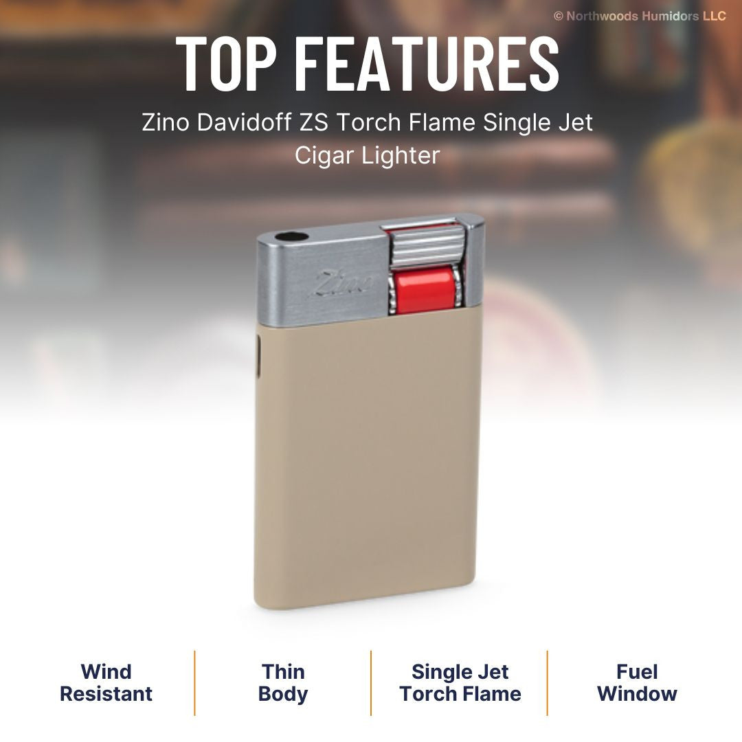 Zino Davidoff ZS Torch Flame Single Jet Cigar Lighter - Beige & Red - Top Features