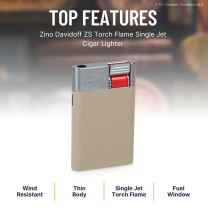 Zino Davidoff ZS Torch Flame Single Jet Cigar Lighter - Beige & Red - Top Features