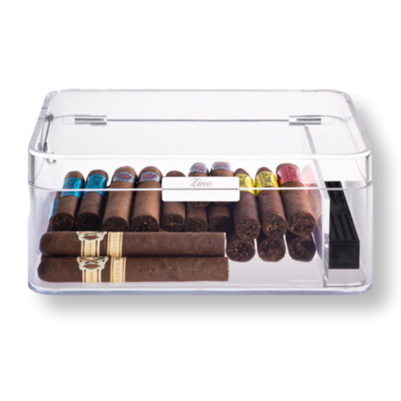 Zino Davidoff Acrylic 60-Cigar Desktop Humidors - Clear - Front with Cigars