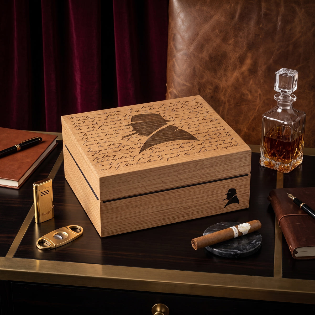 Davidoff Winston Churchill Primos The Raconteur 25 - 35 Cigar Desktop Humidor   - Lifestyle Image 