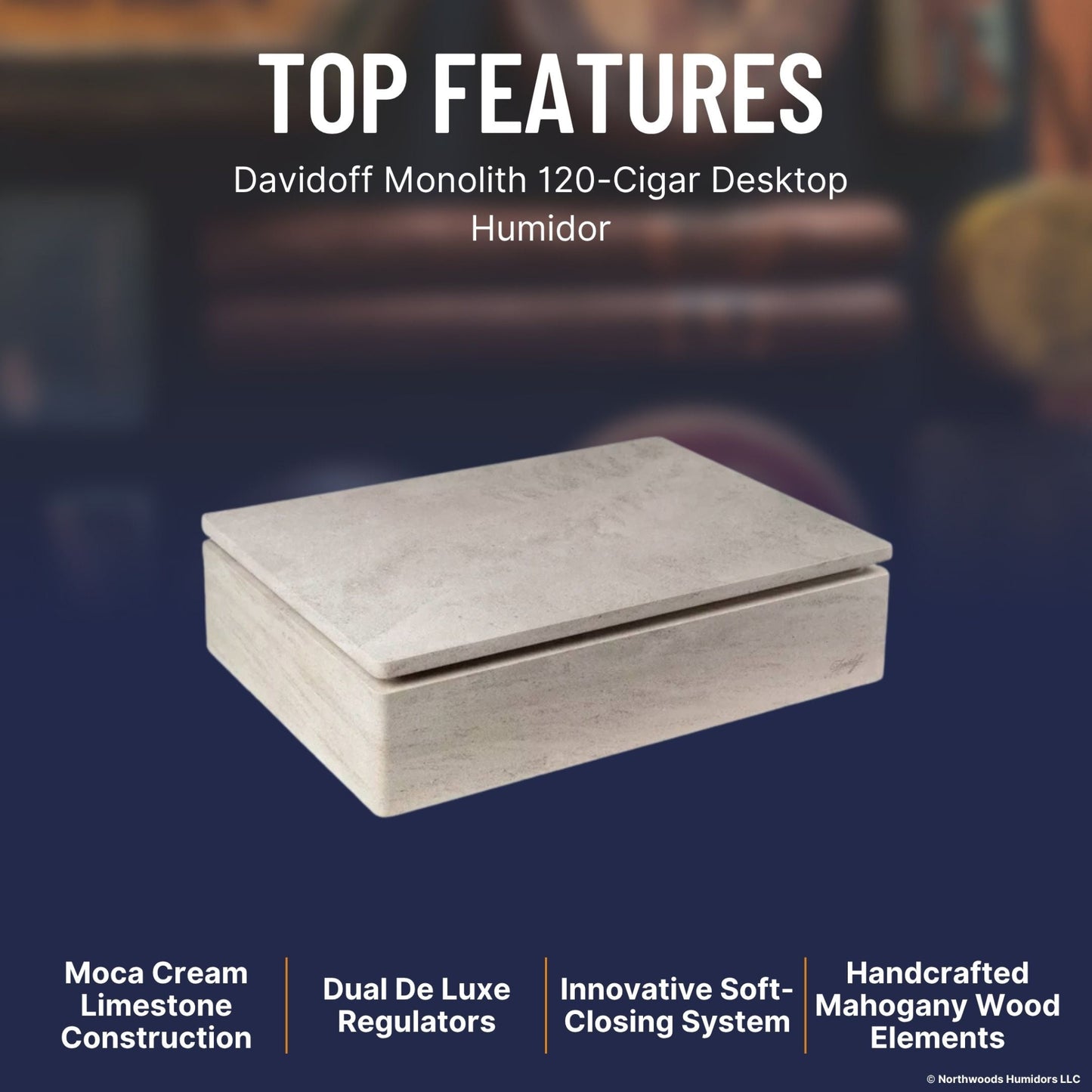 Davidoff Monolith 120-Cigar Desktop Humidor - Top Features Image 