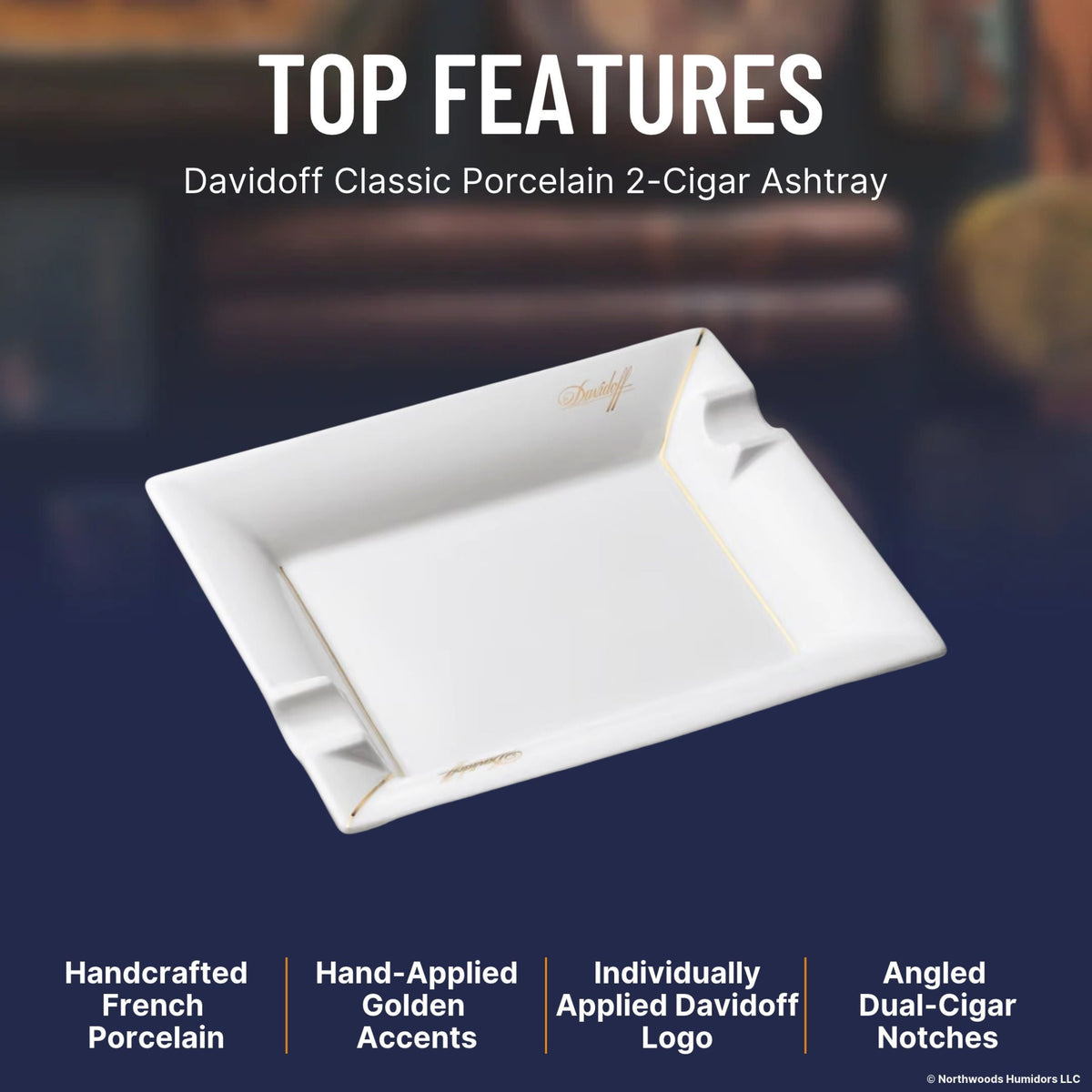 Davidoff Classic Porcelain 2-Cigar Ashtray  - Top Features 