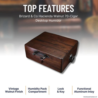 Brizard & Co Hacienda Walnut 70-Cigar Desktop Humidor - Top Features