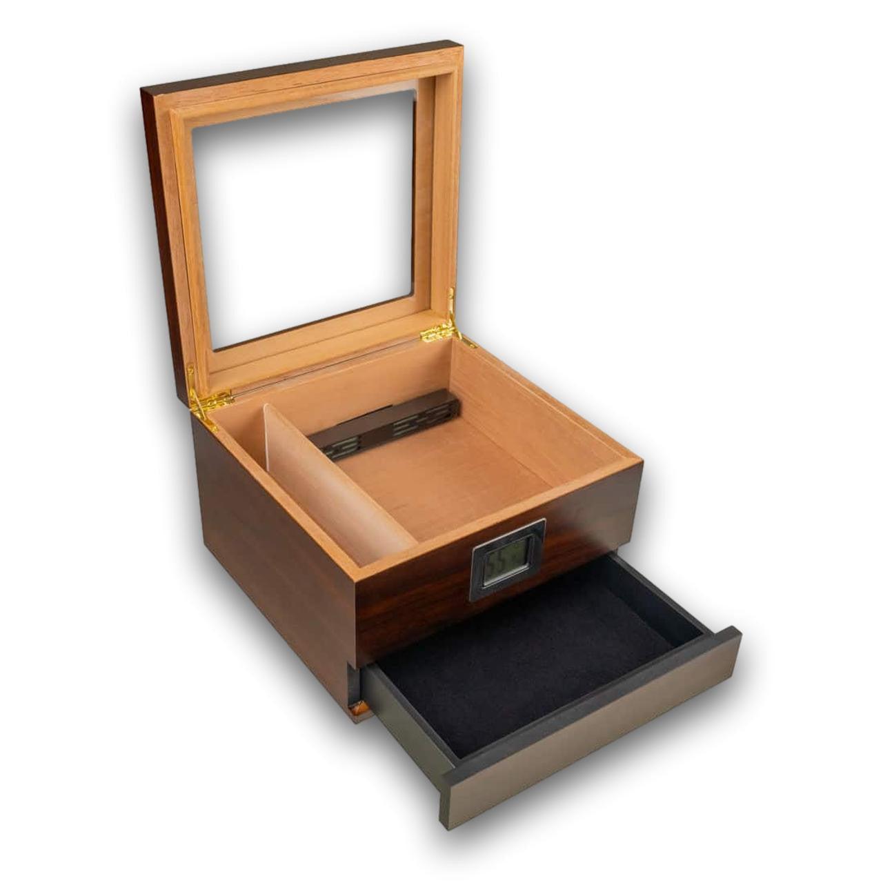 Craftsmans Bench Vista 30-Cigar Desktop Humidor - Lid Flipped Open Interior Details