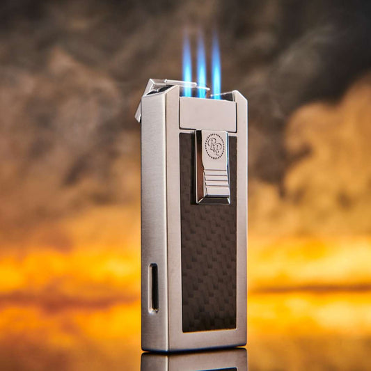 Rocky Patel C.F.O. Torch Flame Triple Jet Cigar Lighter - Silver & Black - Main Image