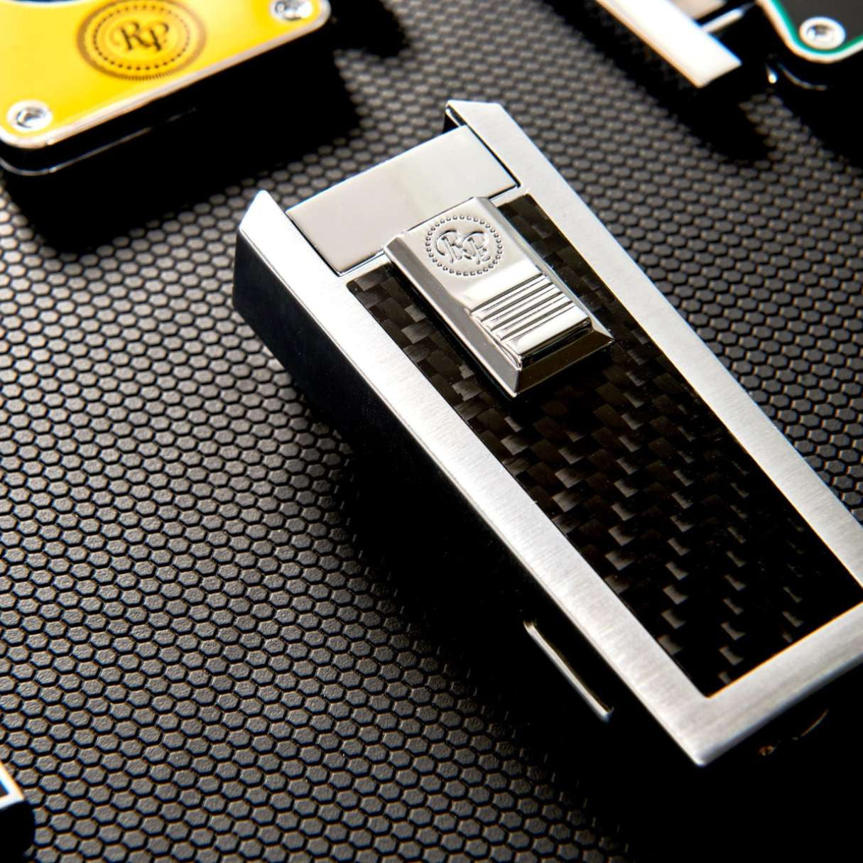 Rocky Patel C.F.O. Torch Flame Triple Jet Cigar Lighter - Silver & Black - Flat Lay