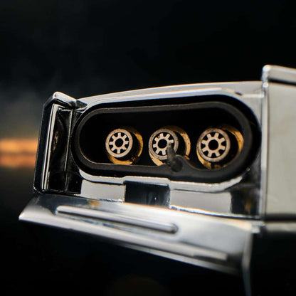 Rocky Patel C.F.O. Torch Flame Triple Jet Cigar Lighter - Silver & Black - Lid Open