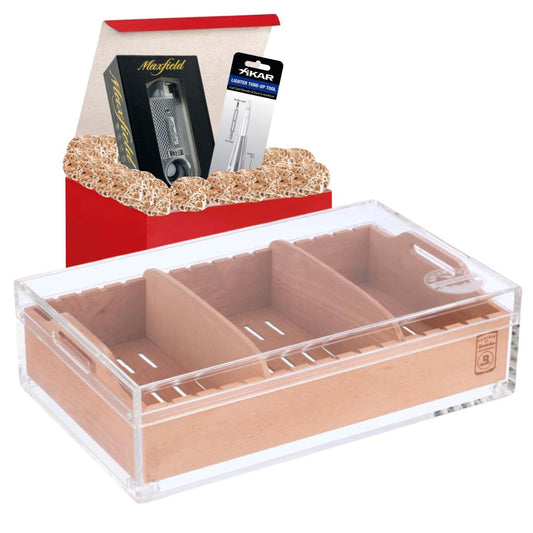 Advanced Cigar Gift Set - Large Humidor, Torch Lighter, and Tool