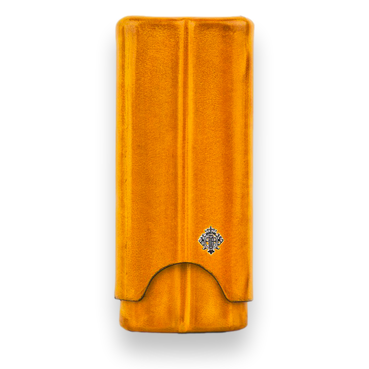 Artigiani Del Re Cuban Robusto Lounge Leather 2-Finger Cigar Case - Yellow Oriolus - Exterior Front