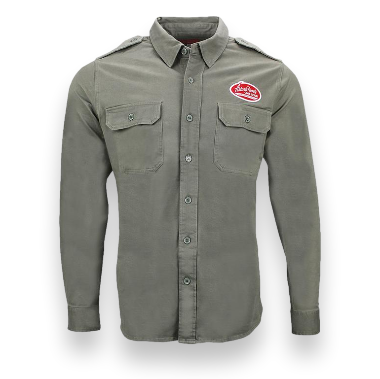 Arturo Fuente Military Inspired Long Sleeve Structured Green Button Up Shirt - Small - Exterior Front