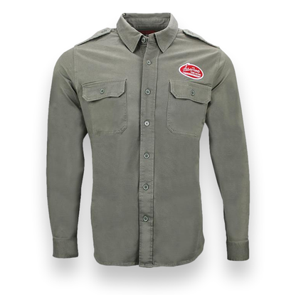 Arturo Fuente Military Inspired Long Sleeve Structured Green Button Up Shirt - Small - Exterior Front