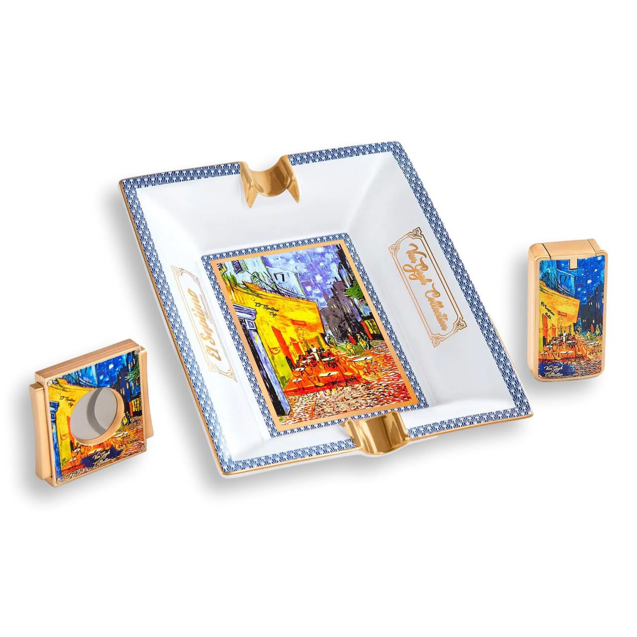 El Septimo Luxury Porcelain 2-Cigar Ashtrays - Van Gogh - Gift Set