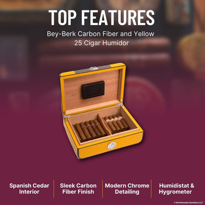 Bey-Berk Carbon Fiber and Yellow 25 Cigar Humidor