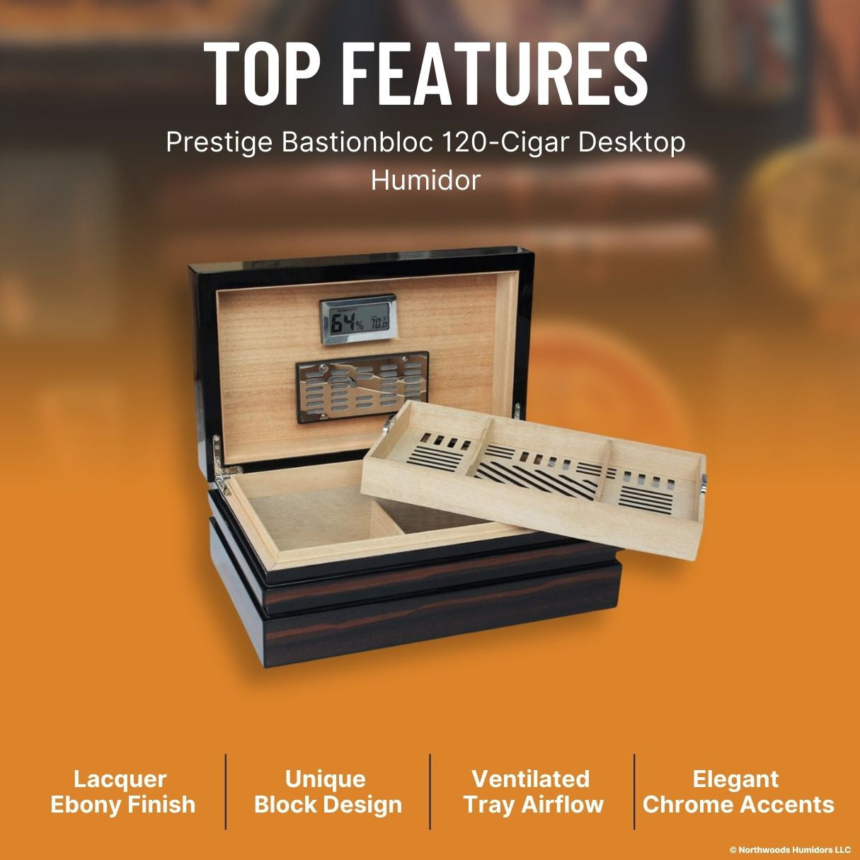 Prestige Bastionbloc 120-Cigar Desktop Humidor - Top Features