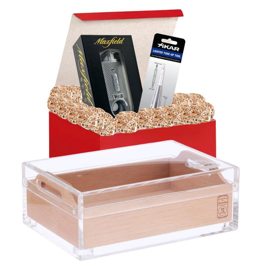 Beginner's Cigar Gift Set - Compact Humidor, Torch Lighter, and Tool
