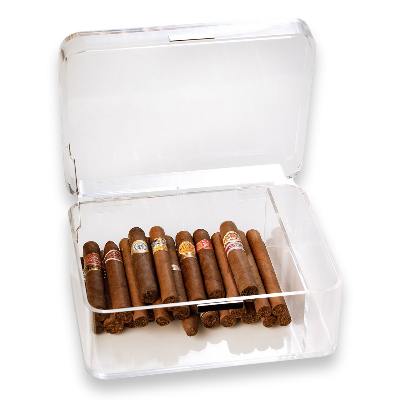 Bey-Berk 60-Cigar Acrylic Humidor with Magnetic Closure - Clear - Interior Angle