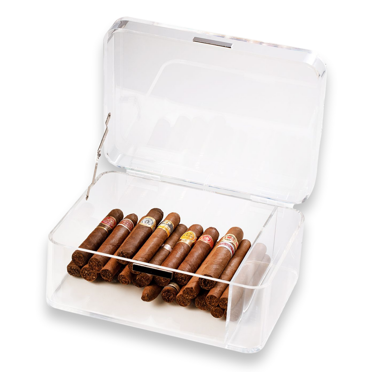 Bey-Berk 60-Cigar Acrylic Humidor with Magnetic Closure - Clear - Interior Angle