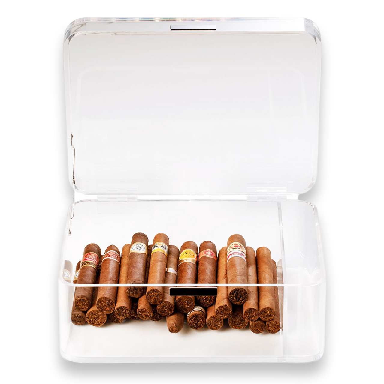 Bey-Berk 60-Cigar Acrylic Humidor with Magnetic Closure - Clear - Interior Front