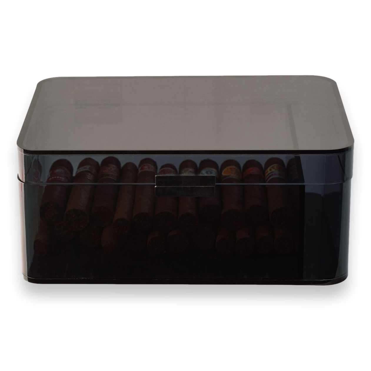 Bey-Berk 60-Cigar Acrylic Humidor with Magnetic Closure - Gray - Exterior Front
