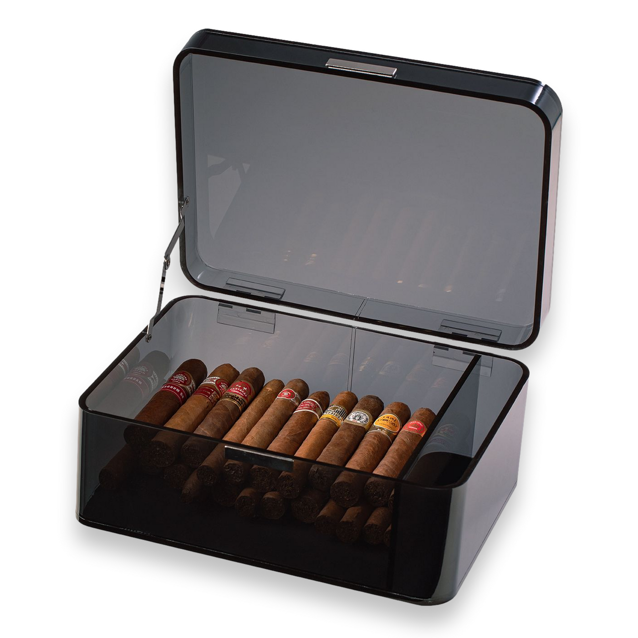 Bey-Berk 60-Cigar Acrylic Humidor with Magnetic Closure - Gray - Interior Angle