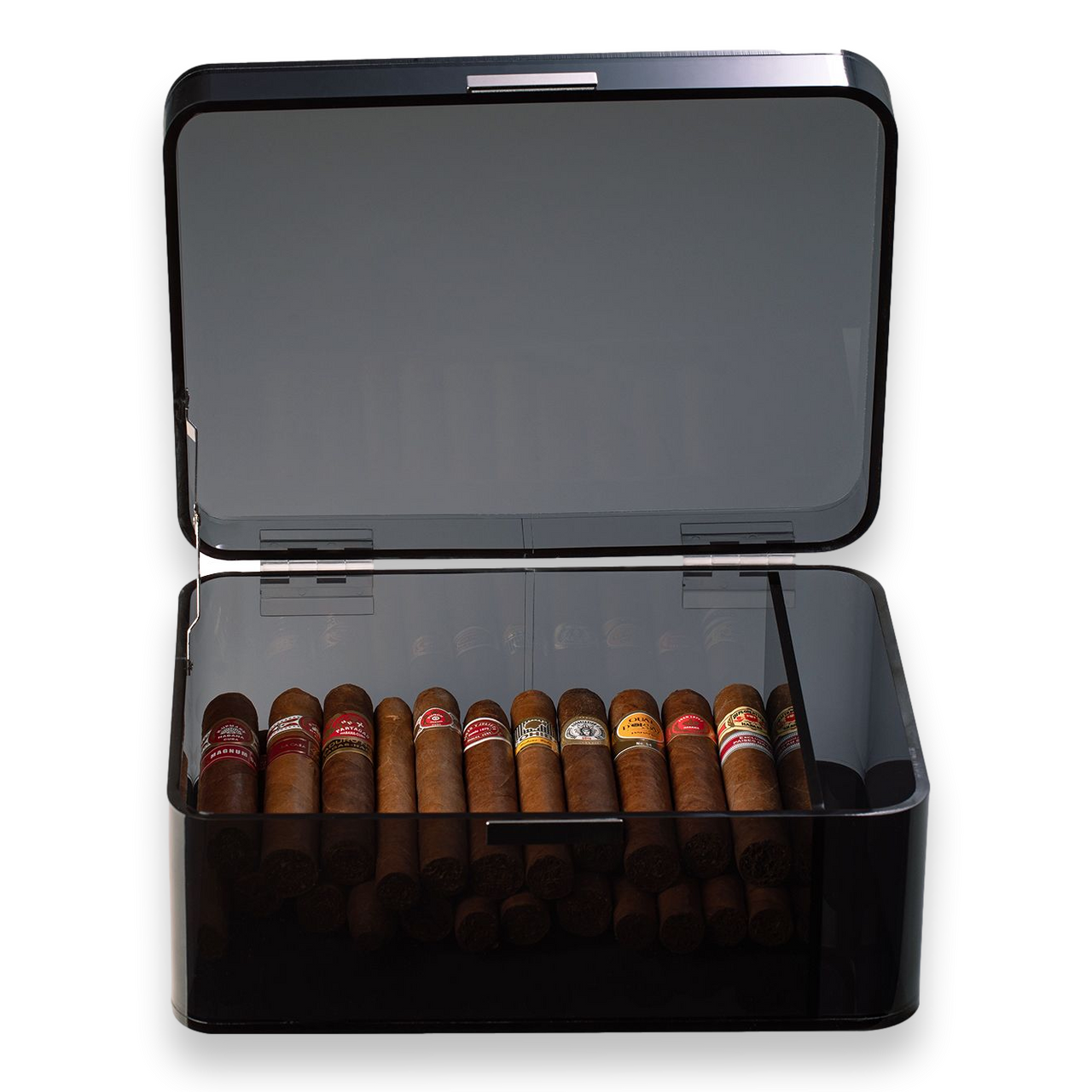 Bey-Berk 60-Cigar Acrylic Humidor with Magnetic Closure - Gray - Interior Front