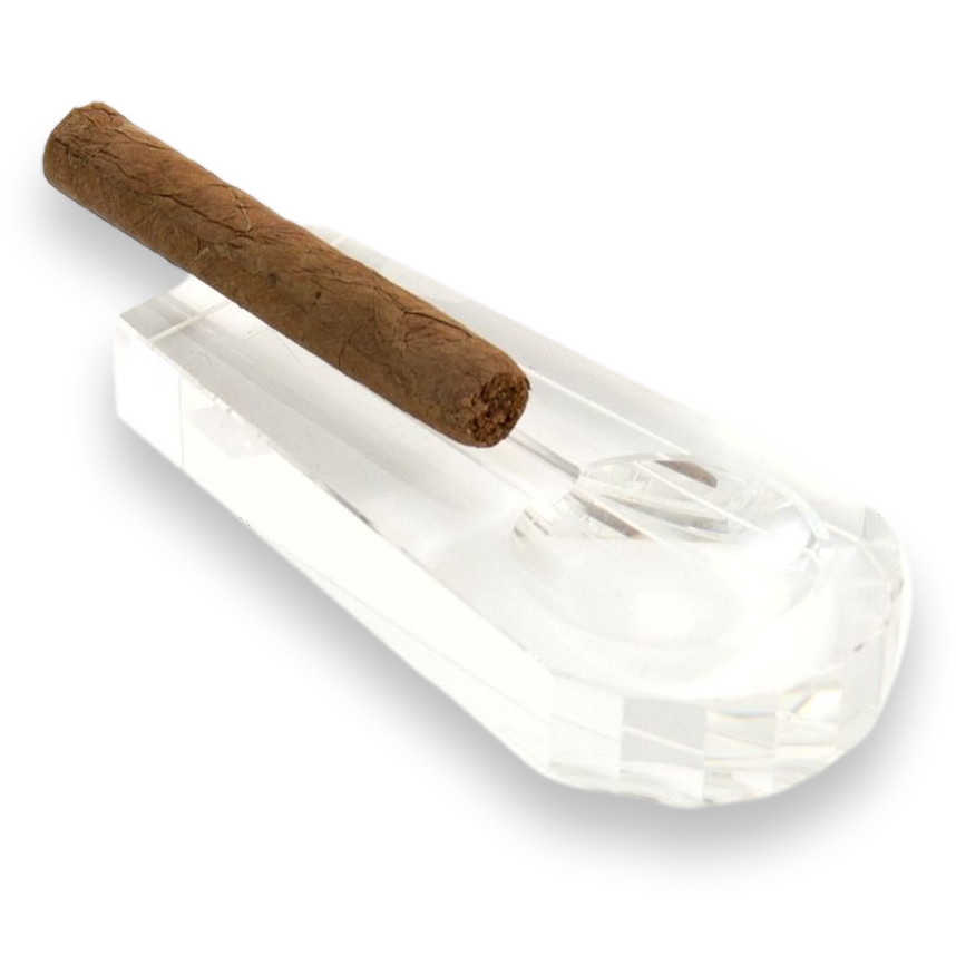 Bey-Berk Compact Crystal 1-Cigar Ashtray  - Exterior Front Right with Cigar
