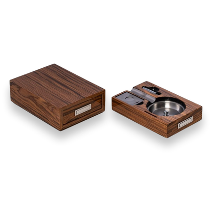Bey-Berk Olive Wood 1-Cigar Ashtray - with Cutter and Punch  - Exterior Front