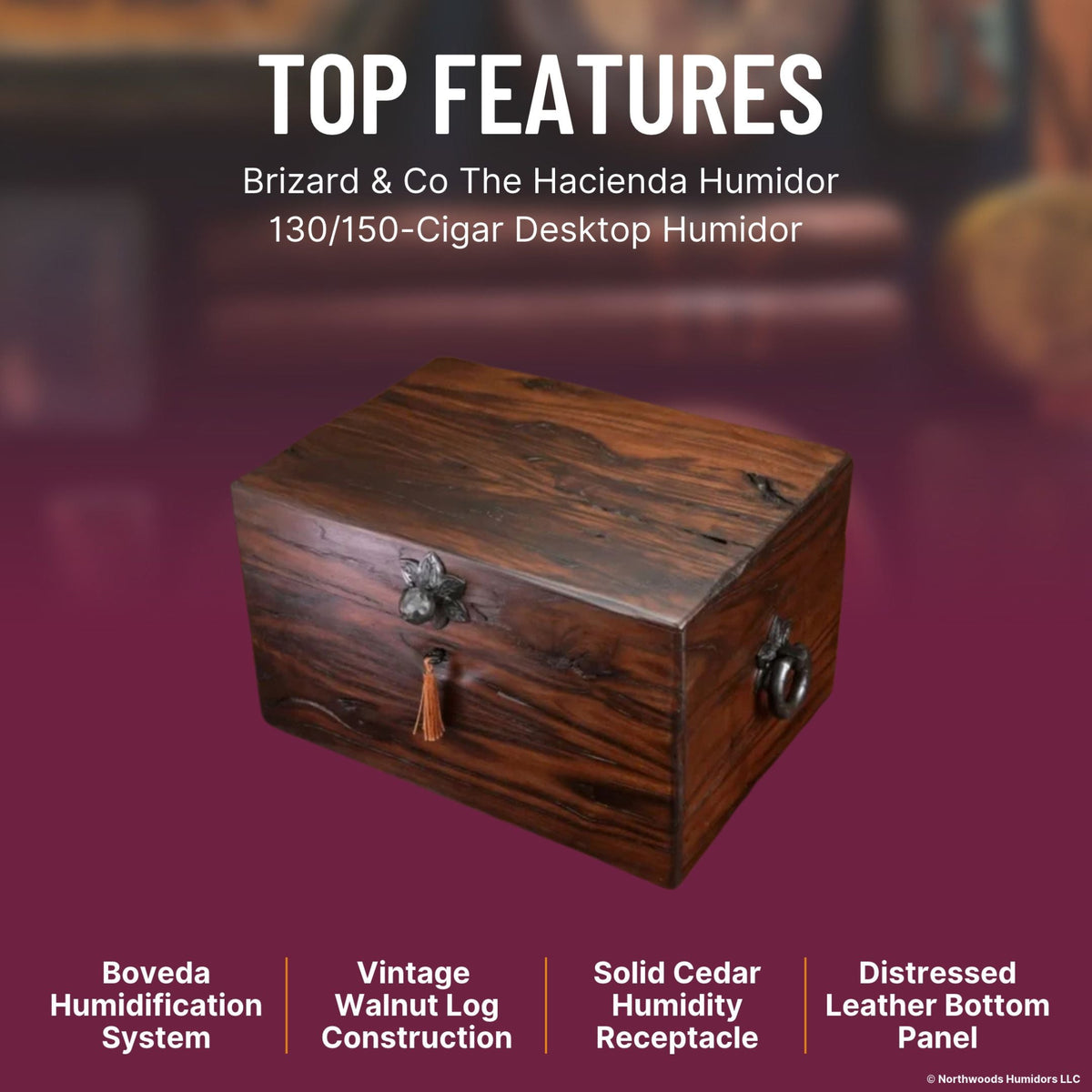 Brizard & Co The Hacienda Humidor 130/150-Cigar Desktop Humidor  - Top Features