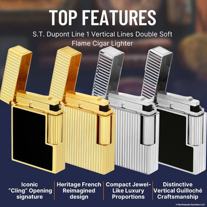 S.T. Dupont Line 1 Vertical Lines  Double Soft Flame Cigar Lighter - Top Features