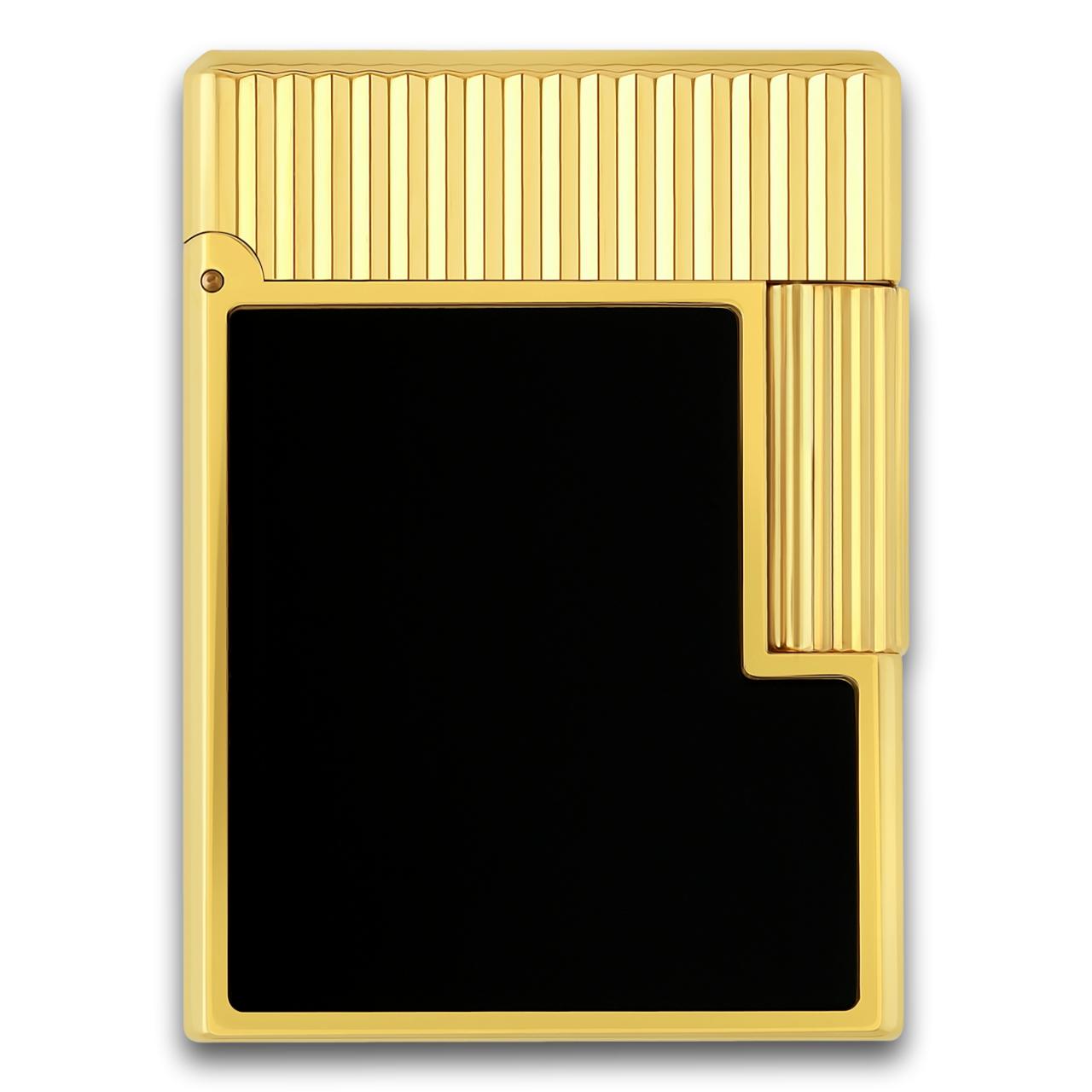 S.T. Dupont Line 1 Vertical Lines  Double Soft Flame Cigar Lighter Black and Gold - Main Image