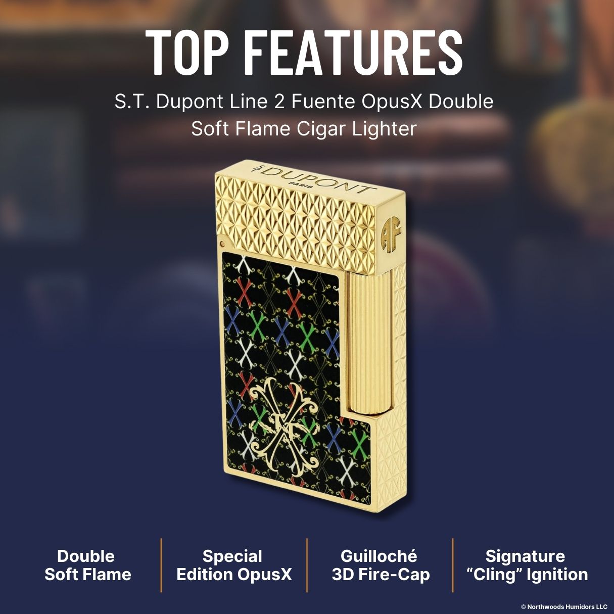 S.T. Dupont Line 2 Fuente OpusX Double Soft Flame Cigar Lighter - Top Features