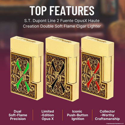 S.T. Dupont Line 2 Fuente OpusX Haute Creation Double Soft Flame Cigar Lighter - Top Features