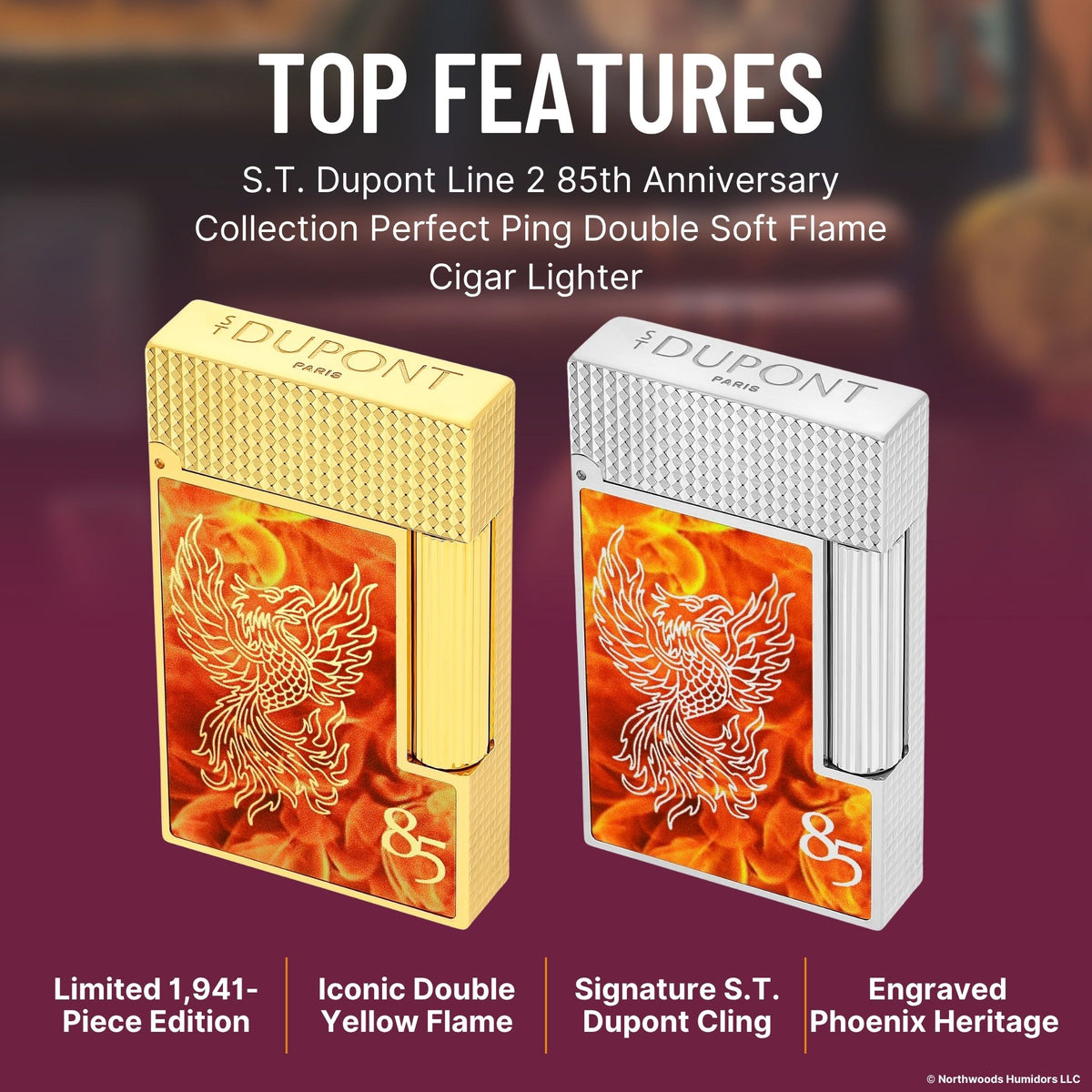 S.T. Dupont Line 2 85th Anniversary Collection Perfect Ping  Double Soft Flame Cigar Lighter  - Top Features Image