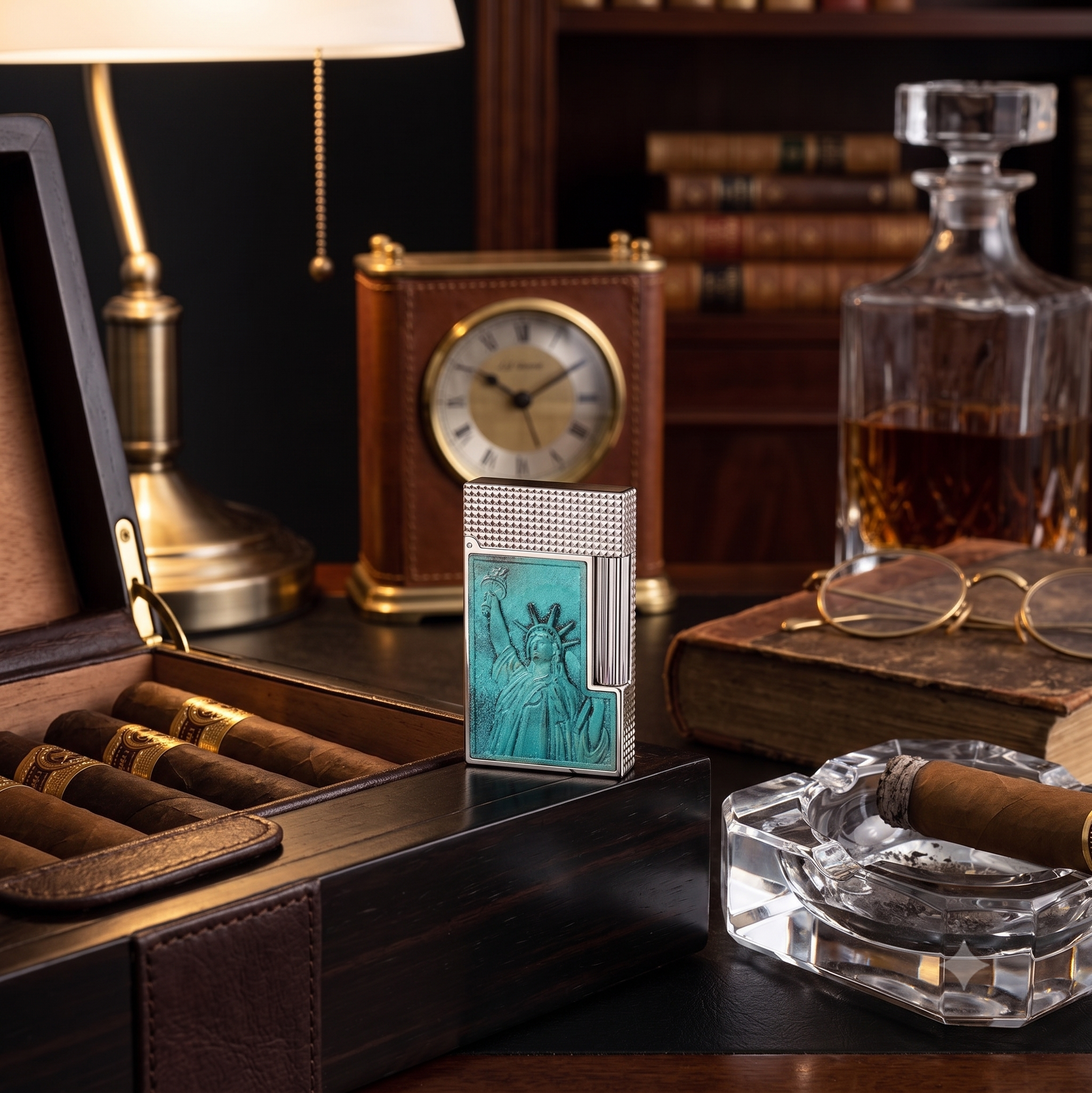 S.T. Dupont Line 2 250th Anniversary Haute Creation Statue Of Liberty Perfect Ping Double Soft Flame Cigar Lighter - Lifestyle Image 