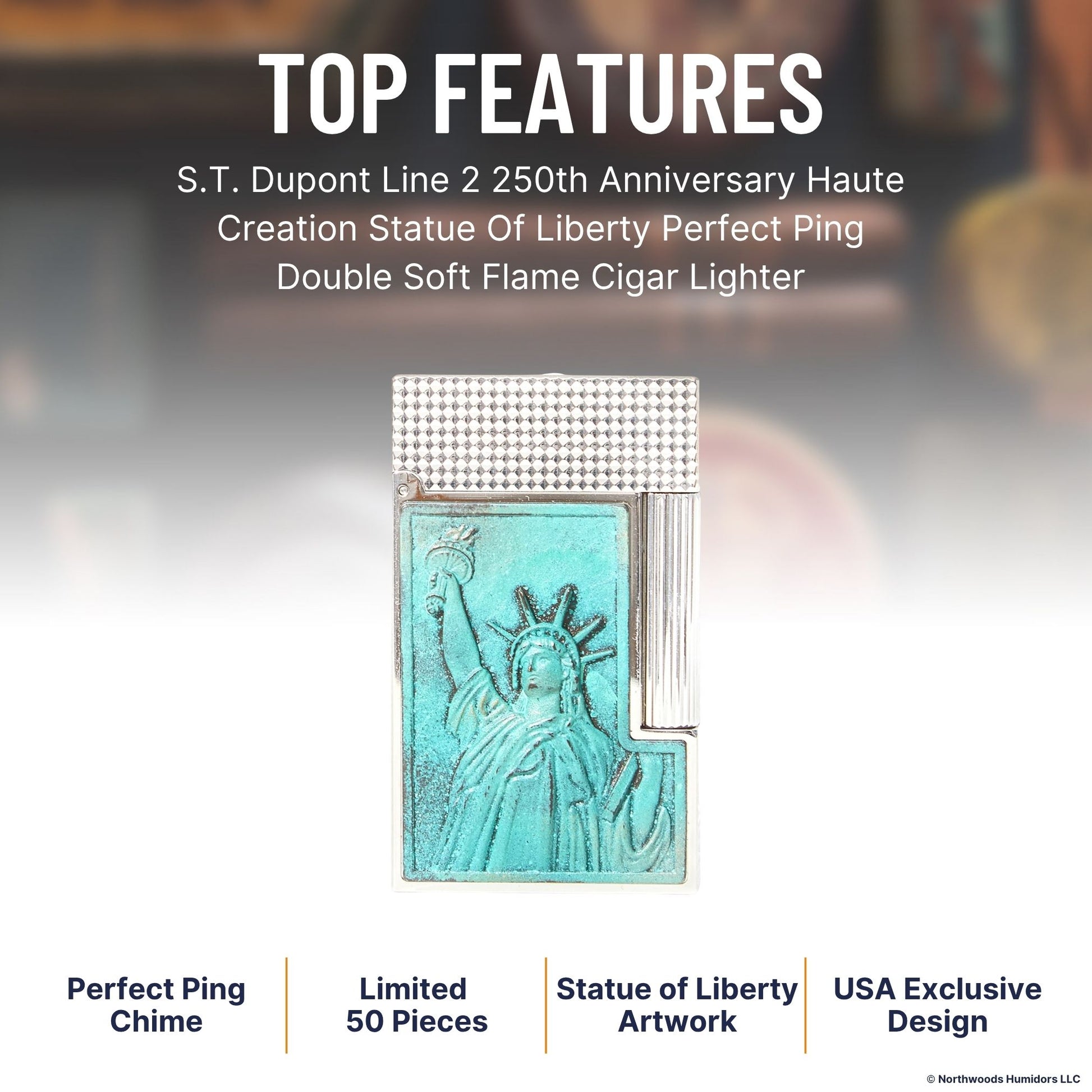 S.T. Dupont Line 2 250th Anniversary Haute Creation Statue Of Liberty Perfect Ping Double Soft Flame Cigar Lighter - Top Features Image
