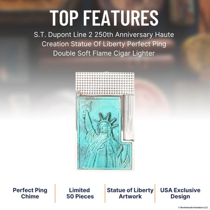 S.T. Dupont Line 2 250th Anniversary Haute Creation Statue Of Liberty Perfect Ping Double Soft Flame Cigar Lighter - Top Features Image