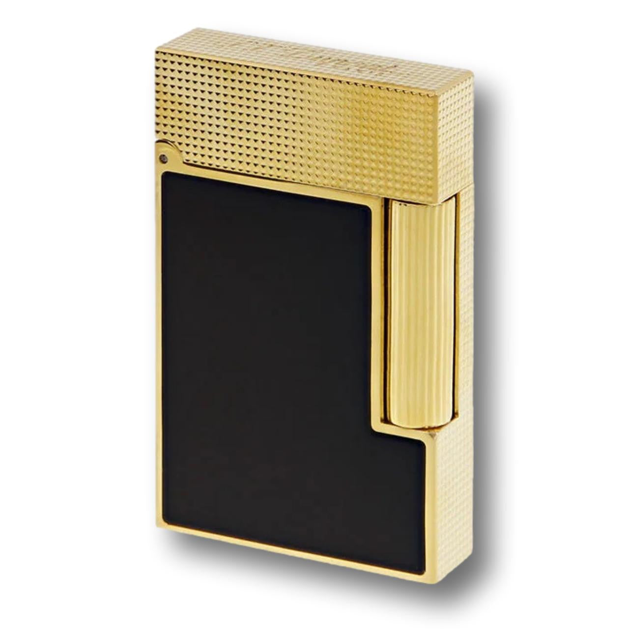 S.T. Dupont Perfect Ping Line 2 Double Soft Flame Cigar Lighter - Micro Diamond Head Gold and Black Laquer - Main Image - Left Facing