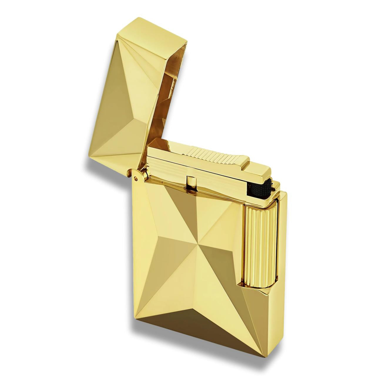 S.T. Dupont Fire X Line 2 Small Double Soft Flame Cigar Lighter - Golden - Lid Flipped Open