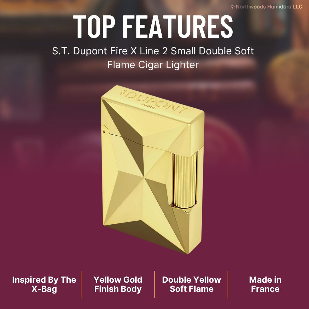 S.T. Dupont Fire X Line 2 Small Double Soft Flame Cigar Lighter - Golden - Top Features