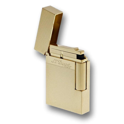 S.T. Dupont Perfect Ping Line 2 Small Double Soft Flame Cigar Lighter - Small Micro Diamond Gold - Lid Flipped Open