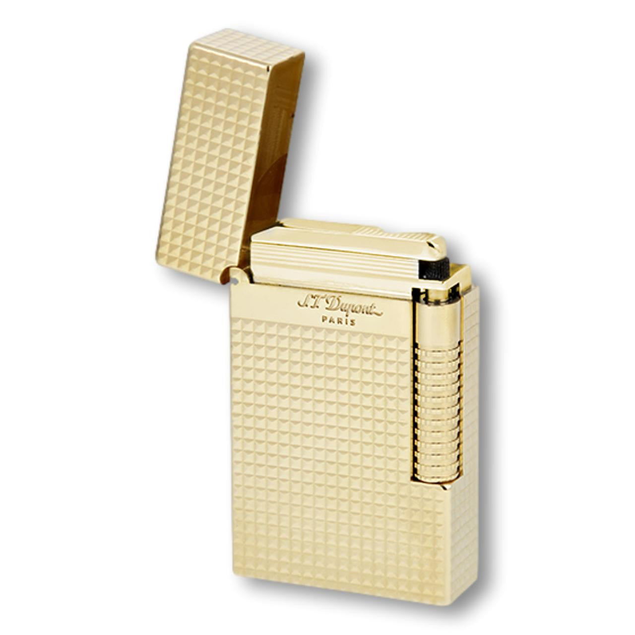 S.T. Dupont Perfect Ping Le Grand Dual Soft and Torch Flame Cigar Lighter - Diamond Head Yellow Gold - Lid Flipped Open