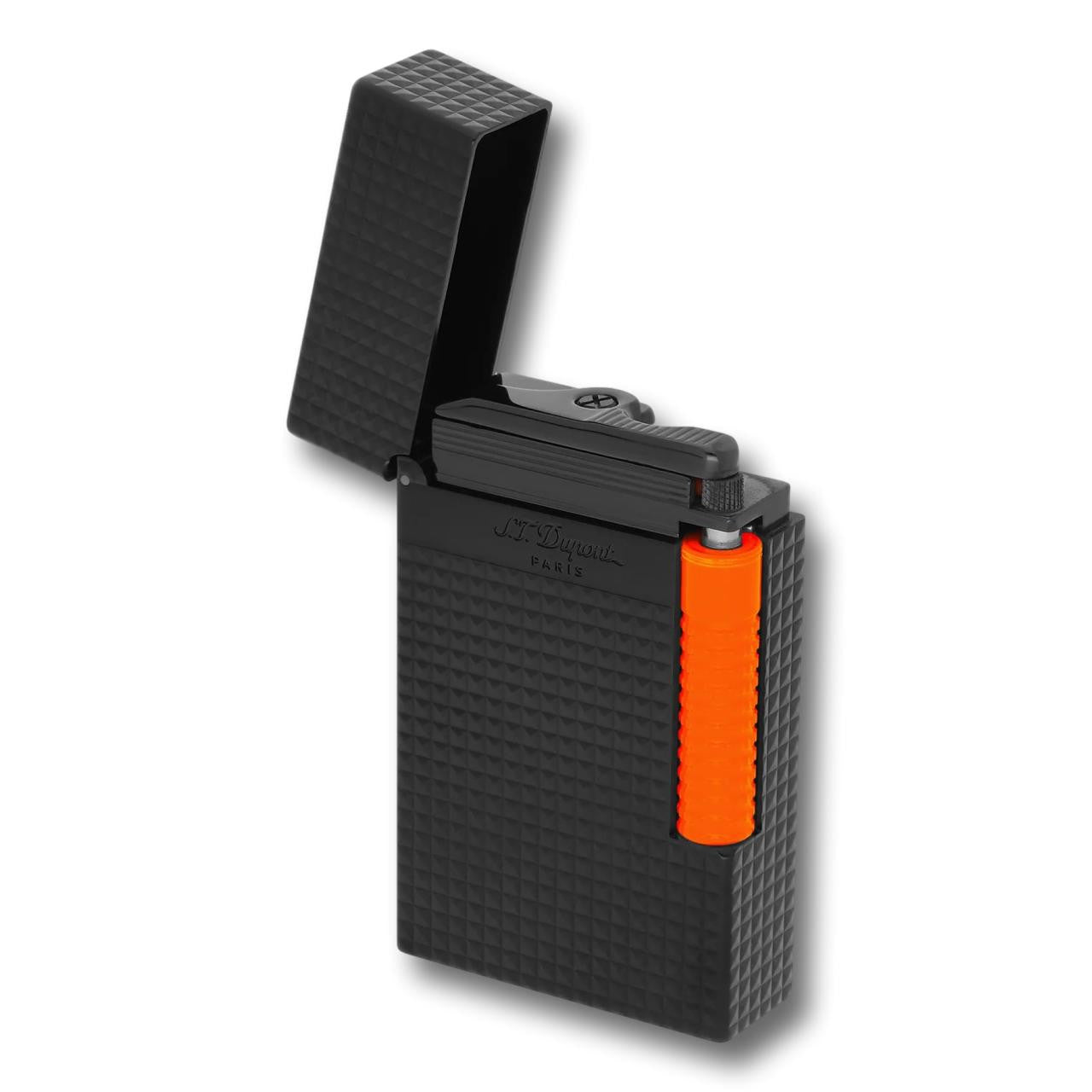 S.T. Dupont Fluo Le Grand Dual Soft and Torch Flame Cigar Lighter - Orange  - Lid Flipped Open
