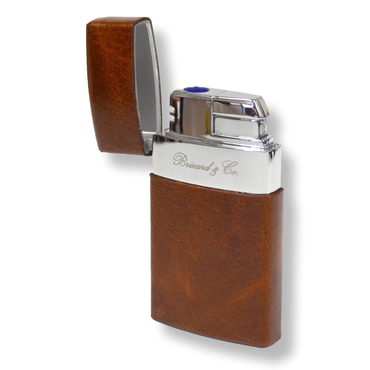Brizard & Co Antique Saddle Venezia Torch Flame Single Jet Cigar Lighter - Lid Flipped Open