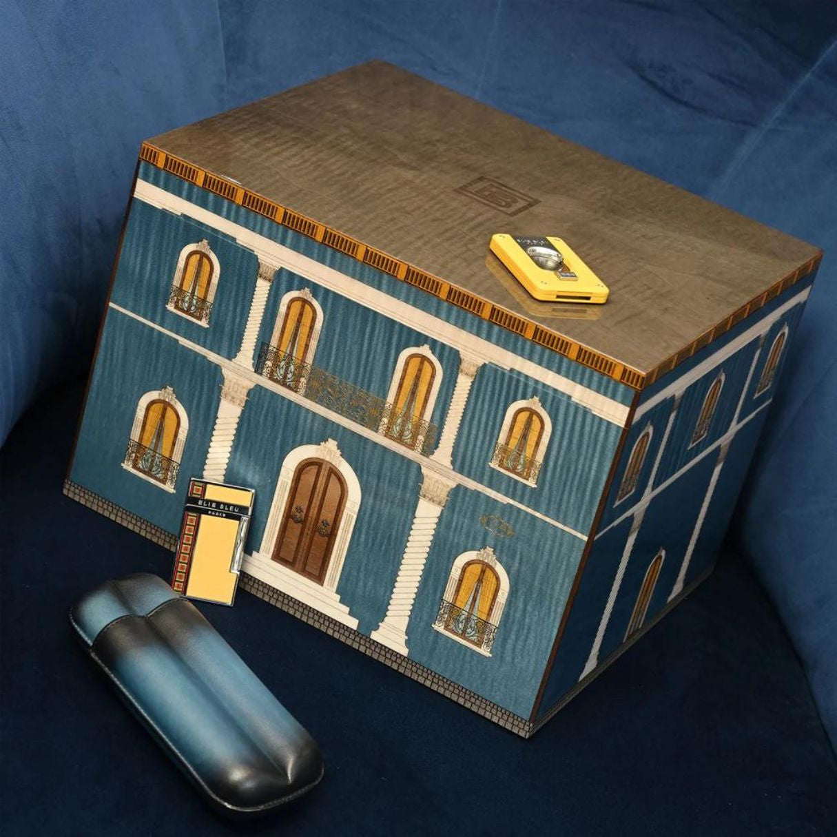 Elie Bleu Casa Cubana Blue Palacio 110-Cigar Desktop Humidor - Collection -1