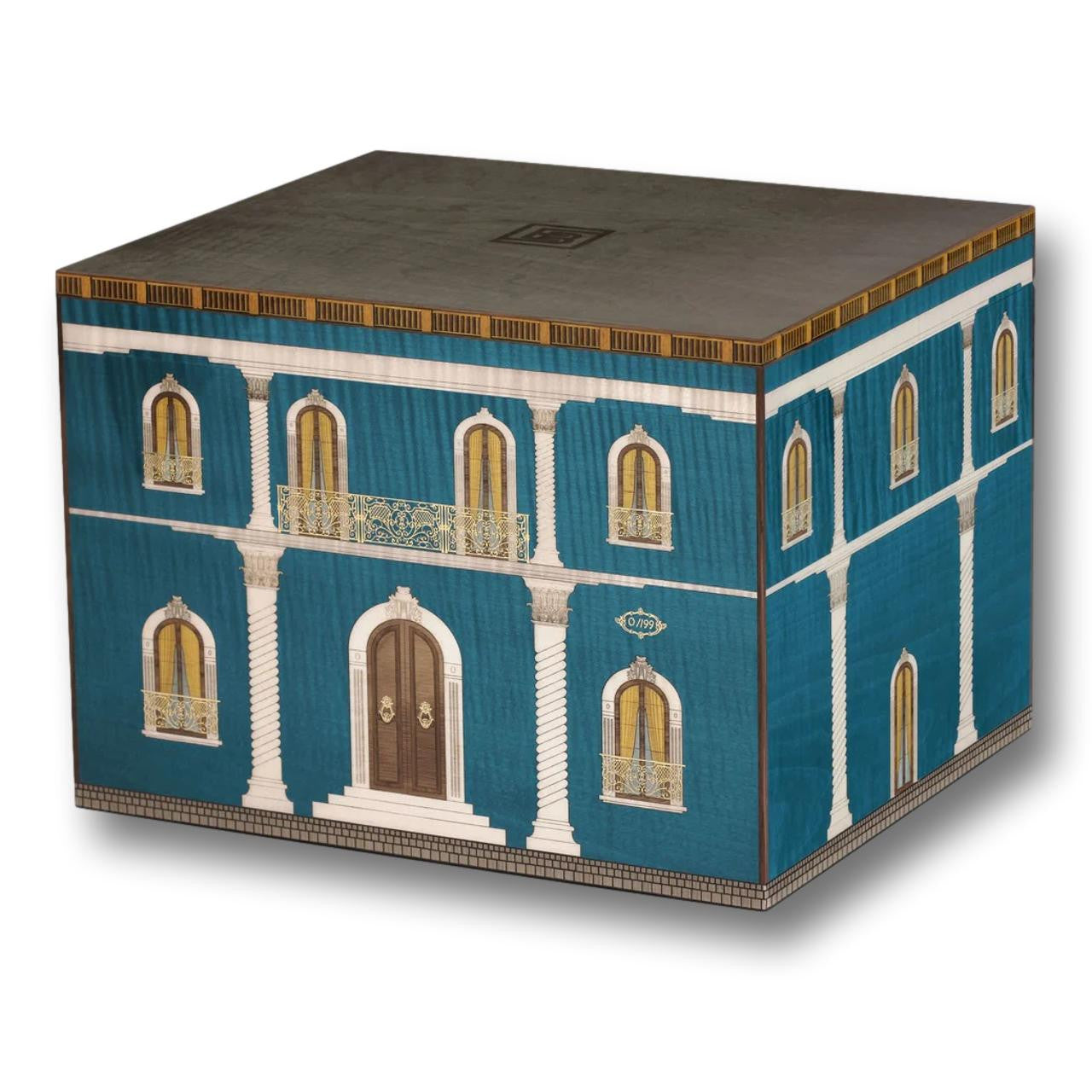 Elie Bleu Casa Cubana Blue Palacio 110-Cigar Desktop Humidor - Left Facing